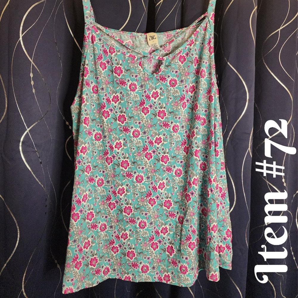 3x Sew in Love textured aqua pink floral strappy tank